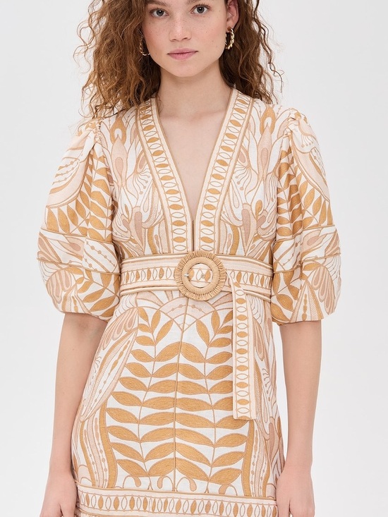 FARM Rio Dresses & Skirts - FARM Rio Lace Nature Short Sleeve Mini Dress with Woven Belt